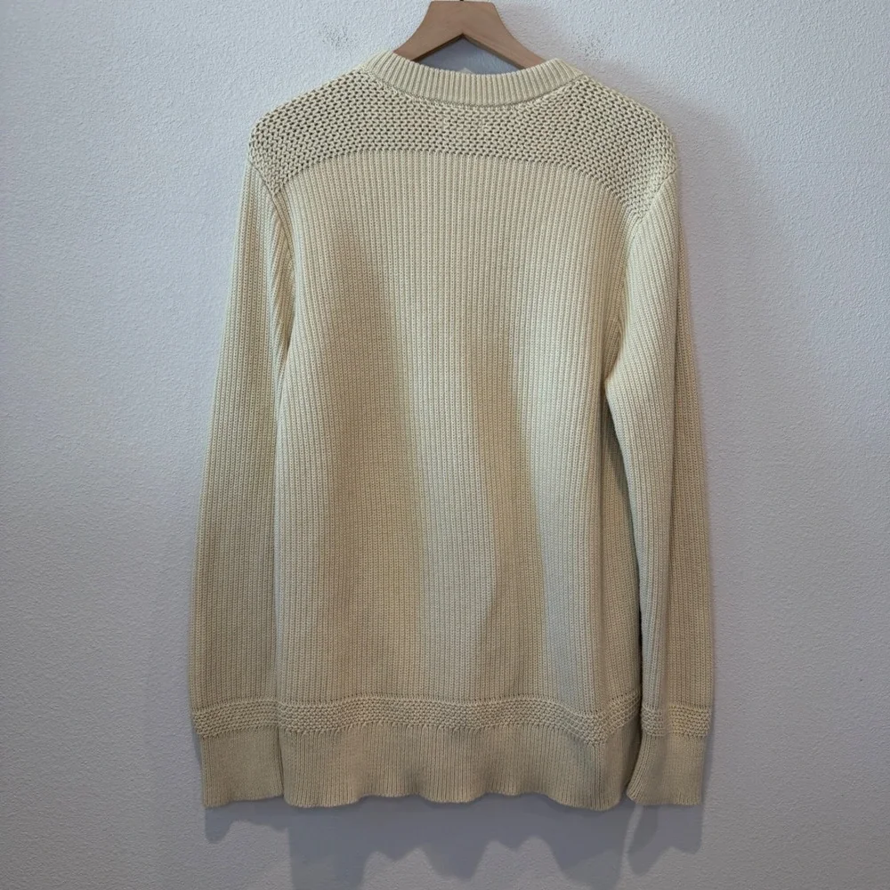 LL BEAN SIGNATURE Mens 100% Cotton Sweater XL Cream Henley Shaker Knit Pullover